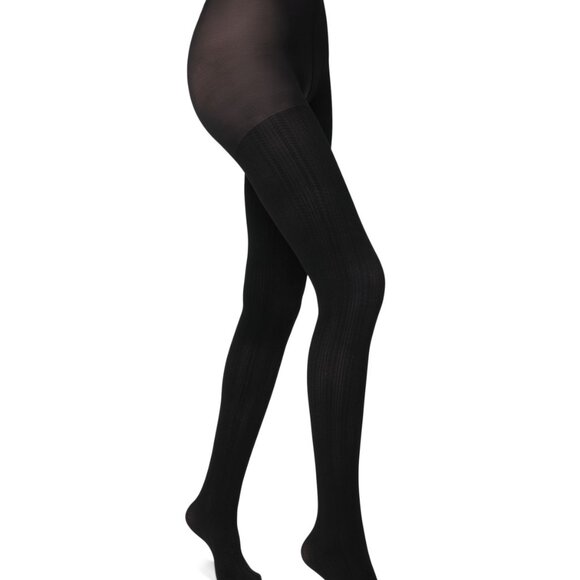 #1524 Hue Women's Control-Top Cable Tights - Black - Picture 3 of 3
